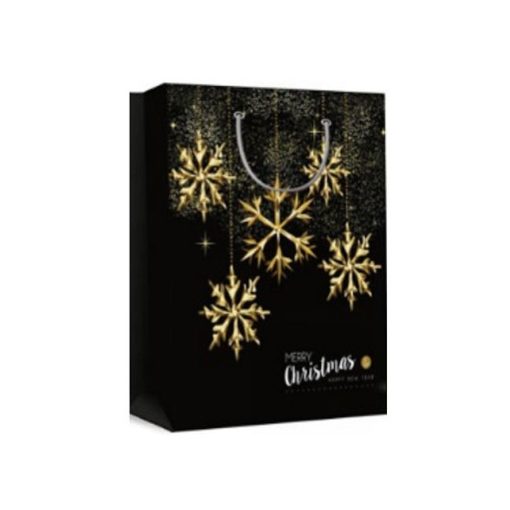 Ajándéktasak karácsonyi fekete-arany hópehely (18 x 24 x 8,5 cm)