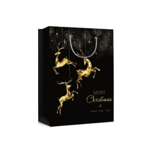 Ajándéktasak karácsonyi fekete-arany szarvas (18 x 24 x 8,5 cm)