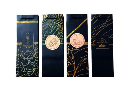 Kék mintás italos ajándéktasak (12x9x35cm)