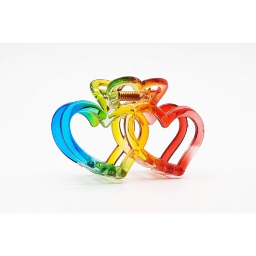 Szív formájú karmos csat, szivárvány színű (7cm)