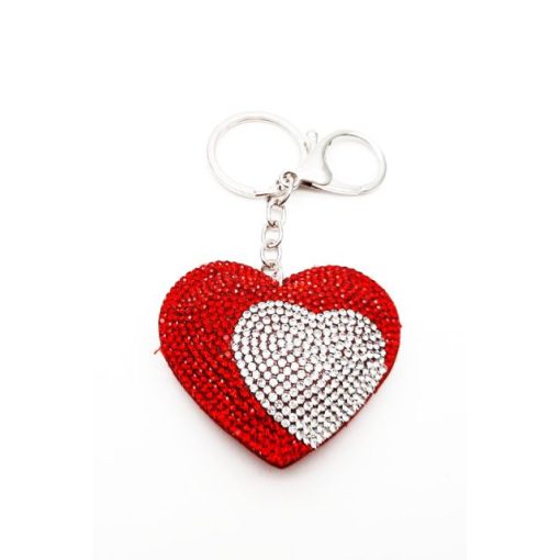Kulcstartó piros-fehér csillogó szív